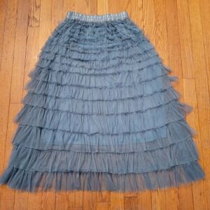 Vintage Y2K S Blue Tulle Tiered Ruffle Skirt Princess Fairy Mermaid Ethereal